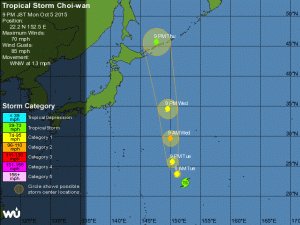 La traiettoria prevista per il tifone “Choi-Wan”