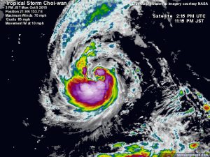 “Choi-Wan” in fase di rapida evoluzione a tifone di 1^ categoria Saffir-Simpson