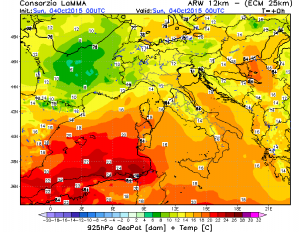 Notevole il "gradiente termico" fra l'aria fredda presente sulla Francia centro-settentrionale e l'aria molto più calda e umida che circolava sul bacino del Mediterraneo