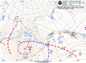 La depressione-uragano in azione sul mare di Bering, si nota il minimo sui 935 hpa