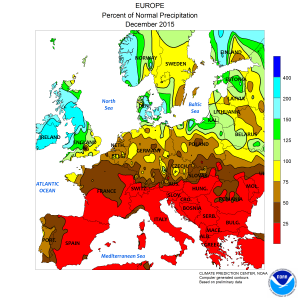 Le anomalie pluviometriche di dicembre 2015 in Europa
