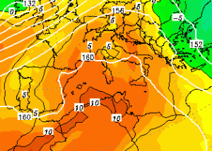 Le temperature ad 850hPa previste per domani, martedì 26 gennaio: al Sud 4-5°C più di oggi