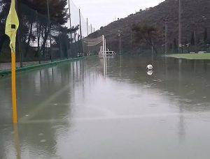 Un campo allagato a Bogliasco stamattina