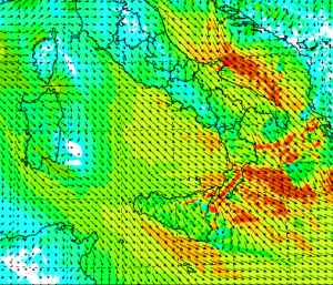 I venti previsti per le ore 16 di oggi