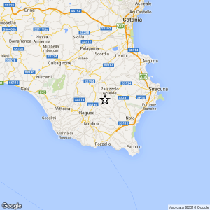 L'epicentro della scossa di terremoto avvenuta ieri nella Sicilia sud-orientale