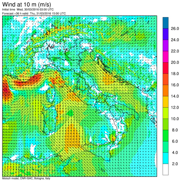 I venti previsti per domani pomeriggio (ore 18) in Italia