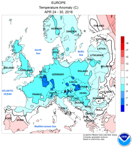 temperature anomalie fine aprile 2016 italia ed europa (1)