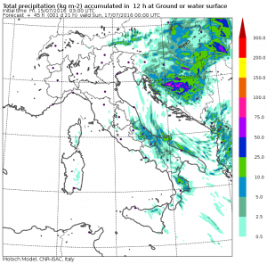Le piogge previste per il pomeriggio/sera di sabato