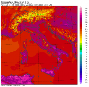 temperature max oggi sabato 9 luglio