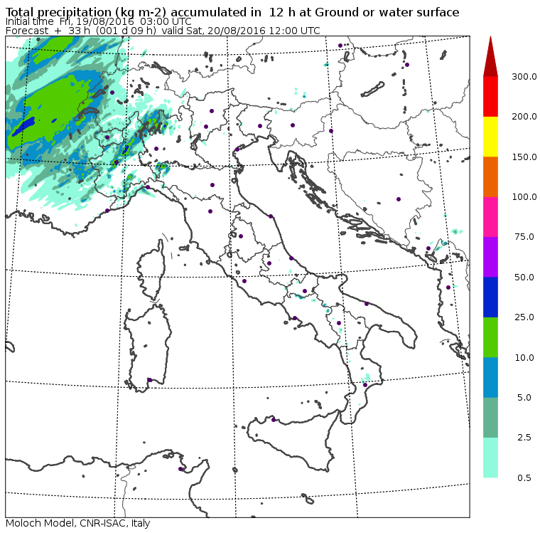 Le piogge previste per sabato mattina dal modello Moloch del CNR-ISAC
