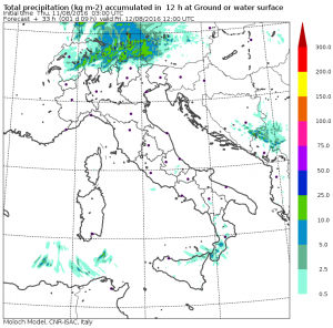Le piogge previste per domani mattina dal modello MOLOCH del CNR-ISAC 