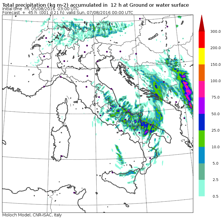 Le piogge previste per domani pomeriggio/sera dal modello MOLOCH del CNR-ISAC