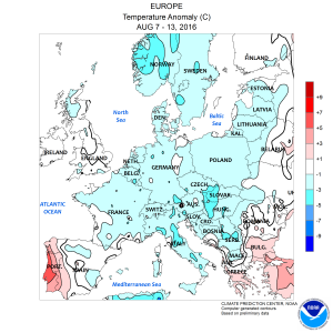 Le anomalie termiche della scorsa settimana: molto fresco in tutt'Europa e soprattutto in Italia