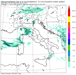 Le piogge previste dal modello Moloch dell'ISAC-CNR per sabato mattina