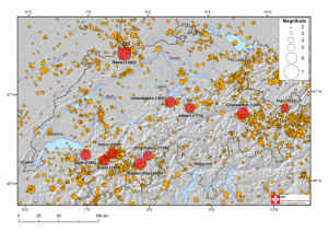 Terremoti storici in Svizzera (fonte: Servizio Sismico Svizzero - SED)
