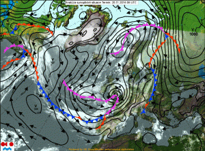 Si nota il fittissimo "gradiente barico orizzontale" alla periferia dell'imponente anticiclone "russo-siberiano"