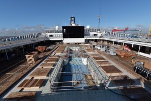 The ship has the most generous poolside space at sea