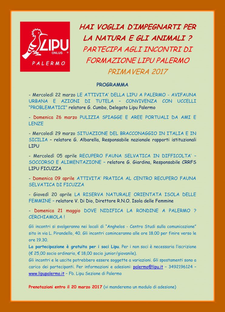 INCONTRI DI FORMAZIONE Lipu Palermo-primavera 2017.