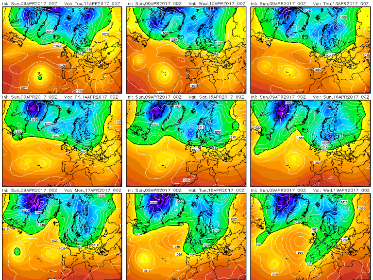 La tendenza elaborata invece da GFS: gran caldo al Sud da Pasqua in poi, visione opposta a quella di ECMWF