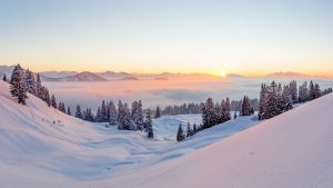 Sunset Alps Fog Austria Mountains Mist Trees Outdoor Panorama Nature Snow Wallpapers