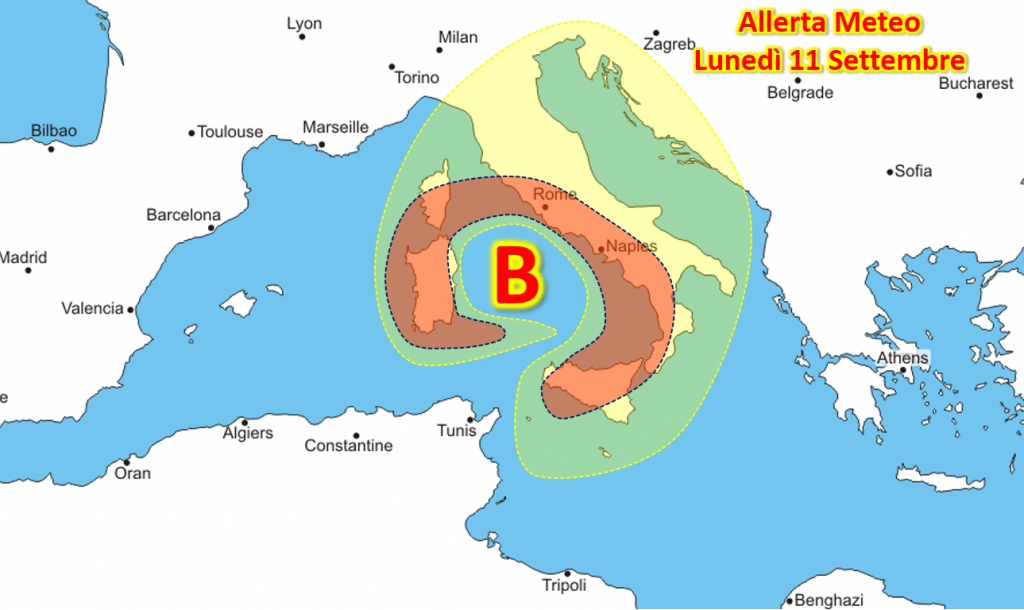Allerta Meteo Italia ciclone Mediterraneo lunedì 11 settembre 2017