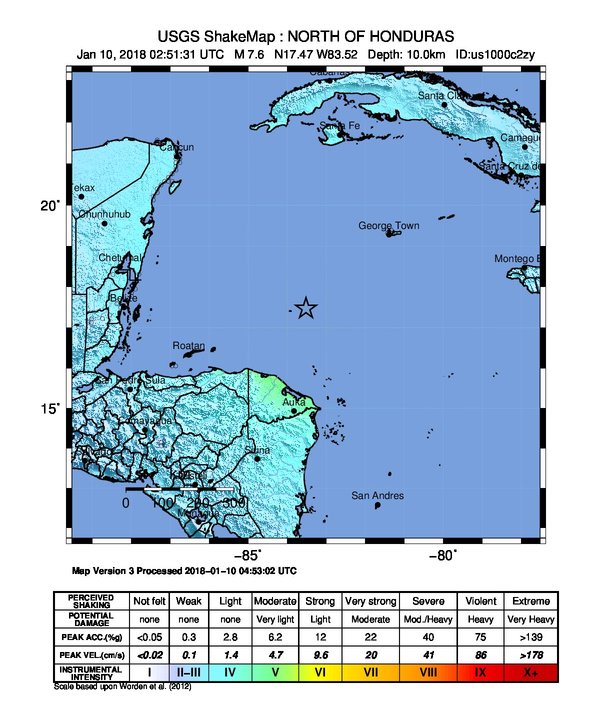 terremoto honduras mar dei caraibi