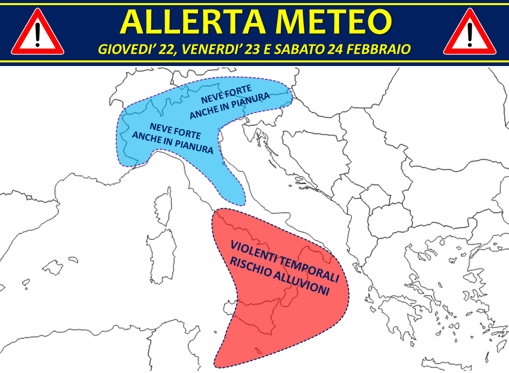 allerta meteo italia 22 23 24 febbraio 2018
