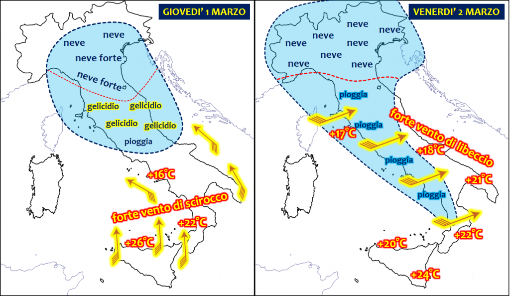 Allerta Meteo Italia Giovedì 1 e Venerdì 2 Marzo 2018