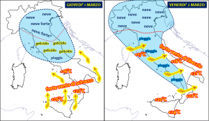 Allerta Meteo Italia Giovedì 1 e Venerdì 2 Marzo 2018