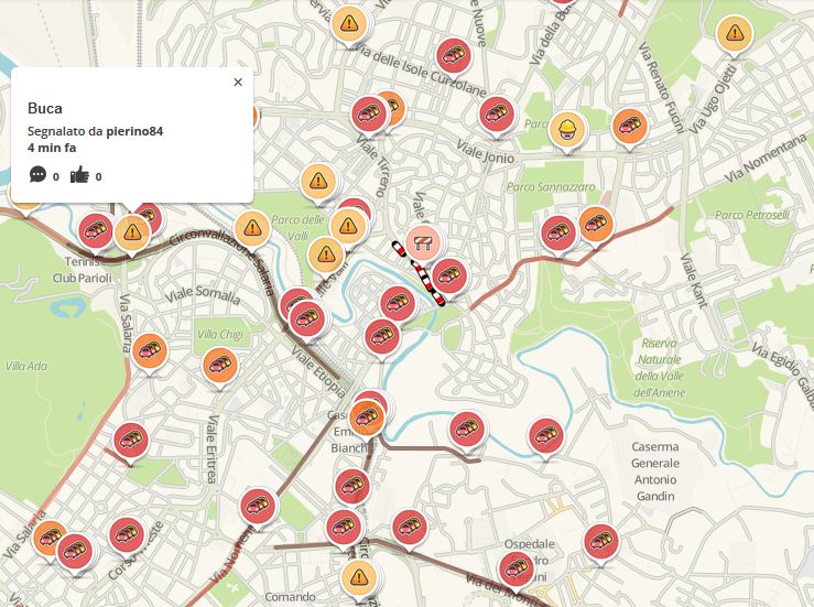 Live Map Roma – segnalazione buca 12.03.2018
