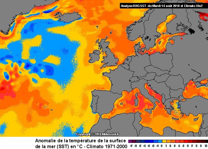 anomalia temperatura mediterraneo agosto 2018