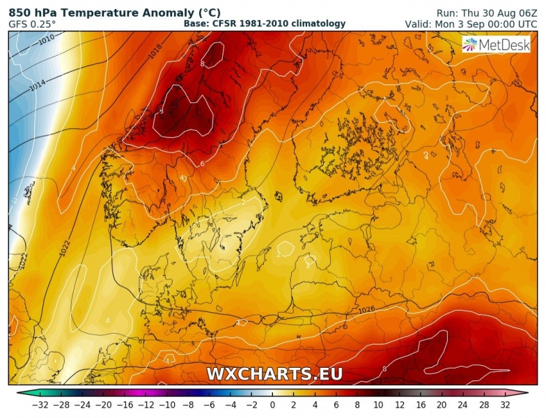 previsioni meteo caldo nord europa 3 settembre anomalia temperature