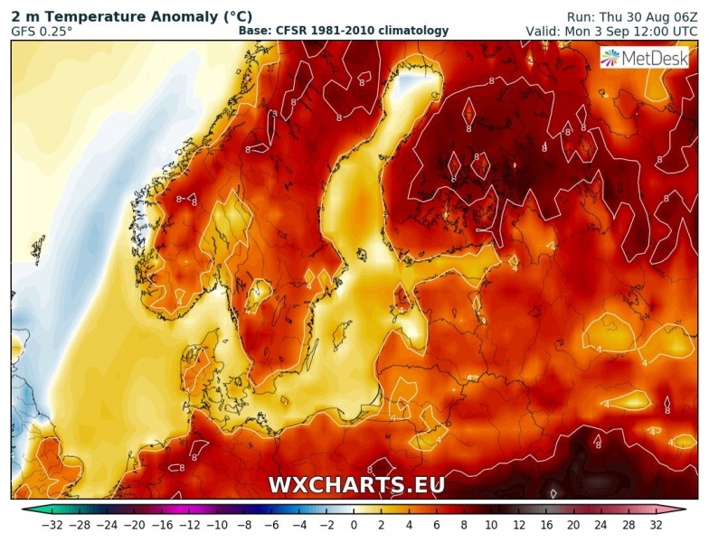 previsioni meteo caldo nord europa 3 settembre anomalia temperature