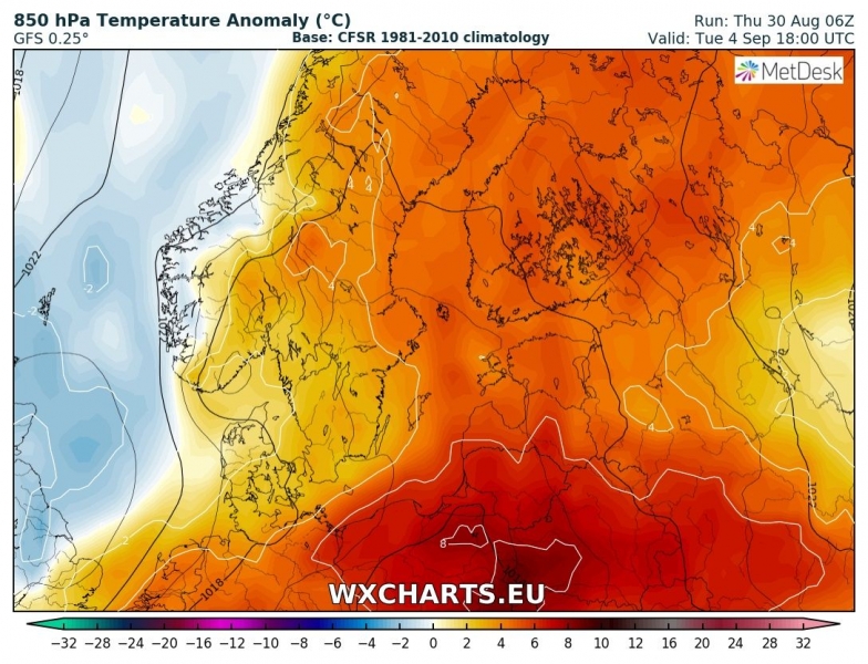 previsioni meteo caldo nord europa 4 settembre anomalia temperature