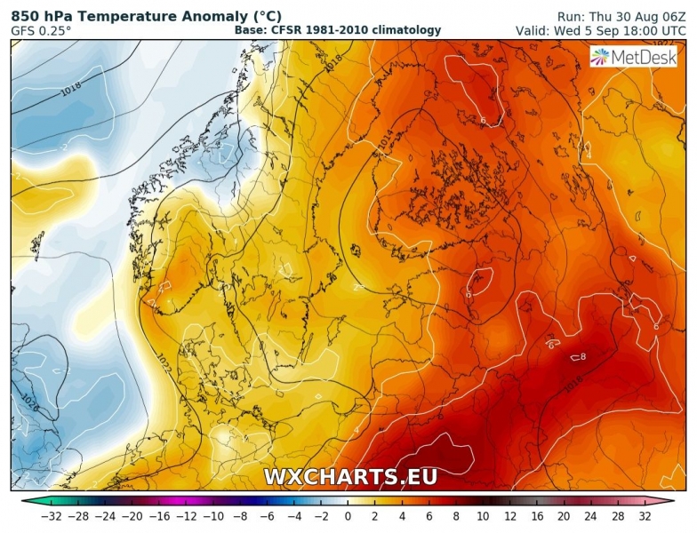 previsioni meteo caldo nord europa 5 settembre anomalia temperature