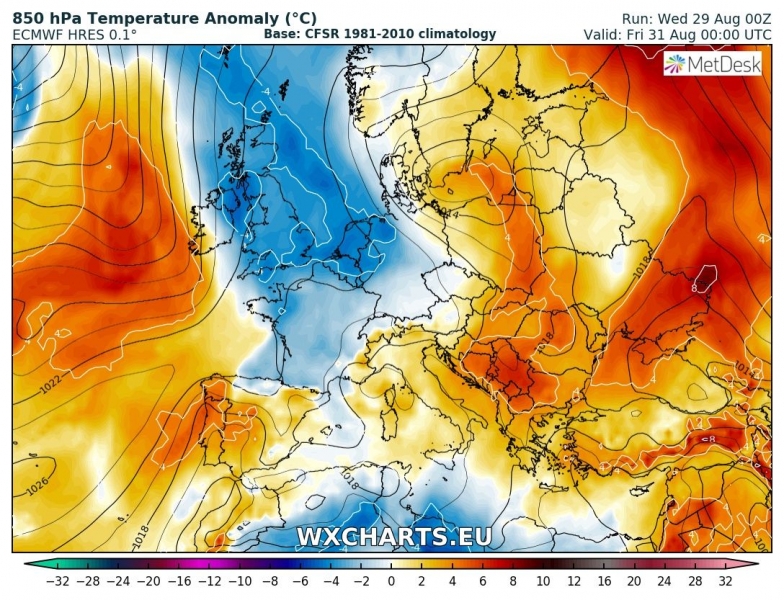 previsioni meteo europa 31 agosto anomalia temperature