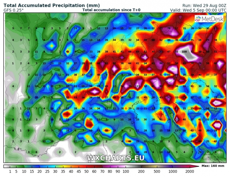 previsioni meteo europa 5 settembre precipitazioni totali