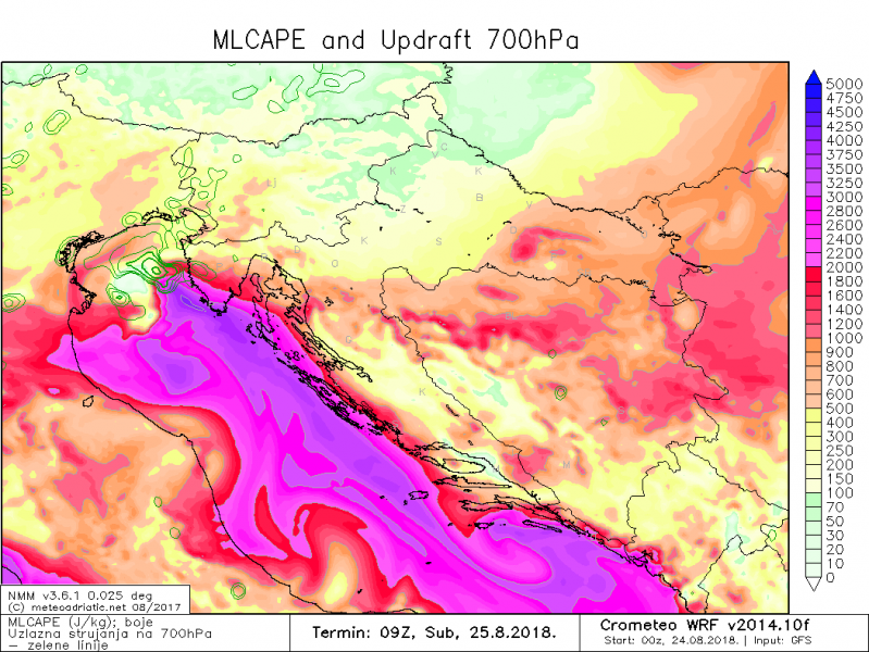 previsioni meteo maltempo nord italia 25 agosto CAPE 2