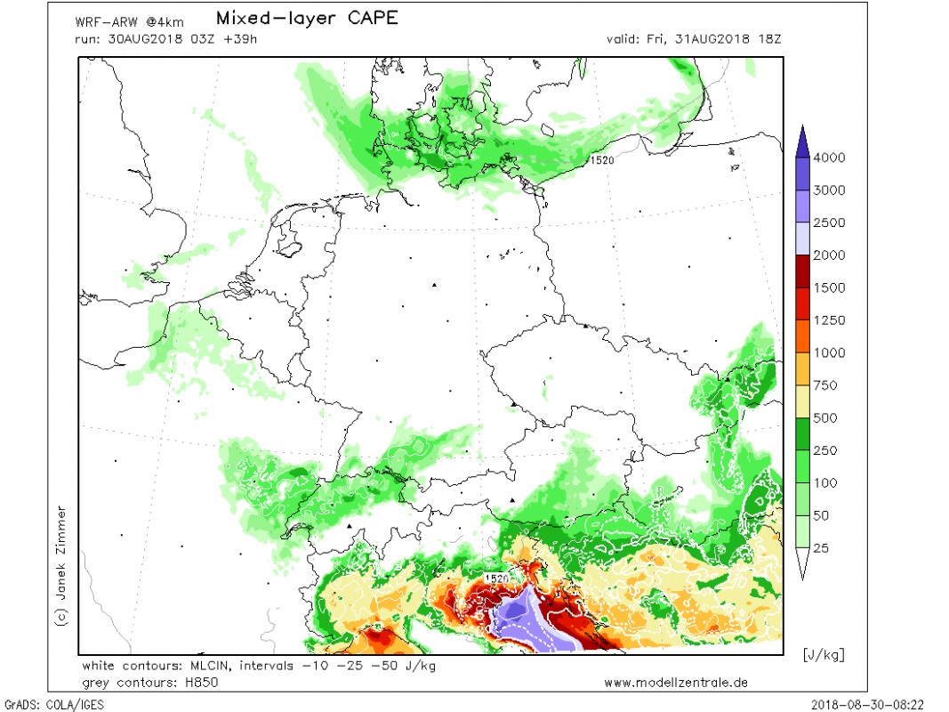 previsioni meteo maltempo nord italia 31 agosto CAPE