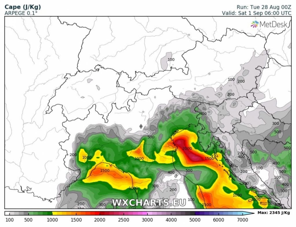 previsioni meteo mediterraneo 1 settembre CAPE