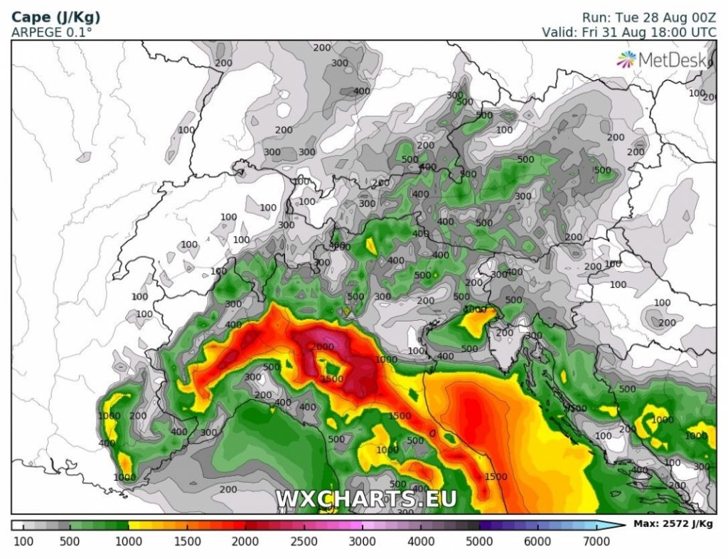 previsioni meteo mediterraneo 31 agosto CAPE