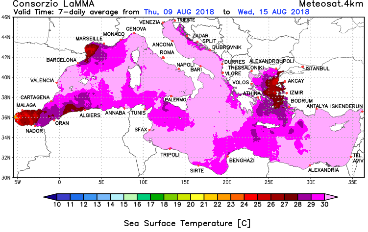 temperatura mediterraneo agosto 2018