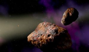 Elaborazione artistica dei due asteroidi Patroclo e Menezio