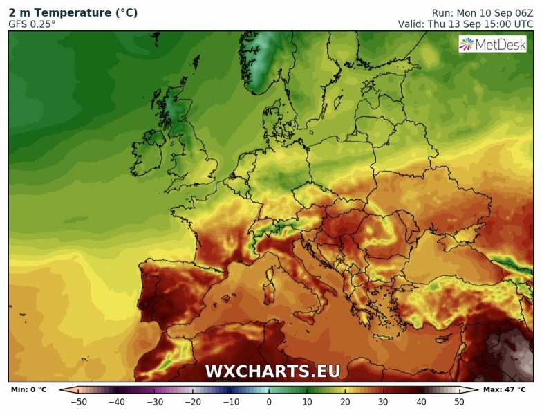 caldo europa temperature 13 settembre