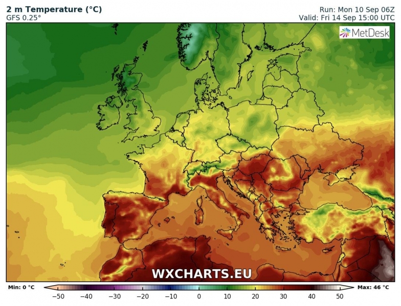 caldo europa temperature 14 settembre