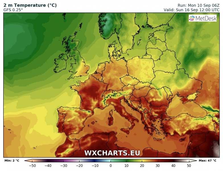 caldo europa temperature 16 settembre