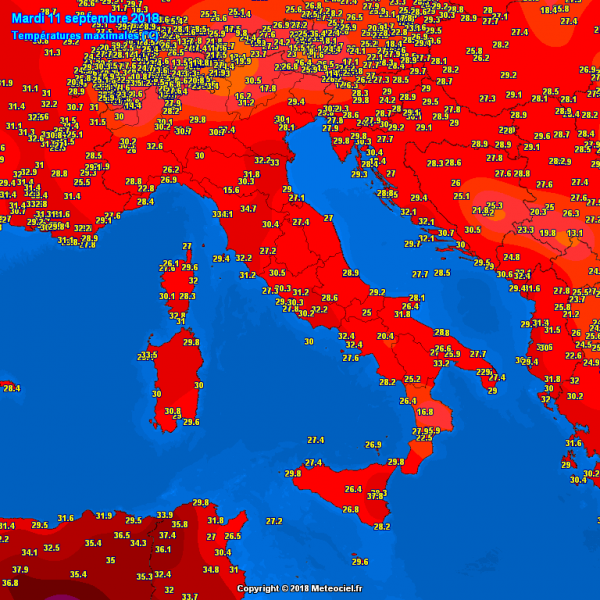 caldo europa temperature italia 11 settembre