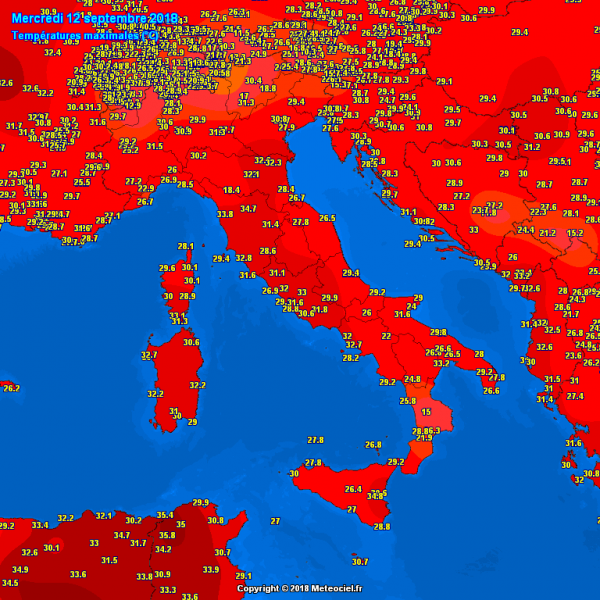 caldo europa temperature italia 12 settembre