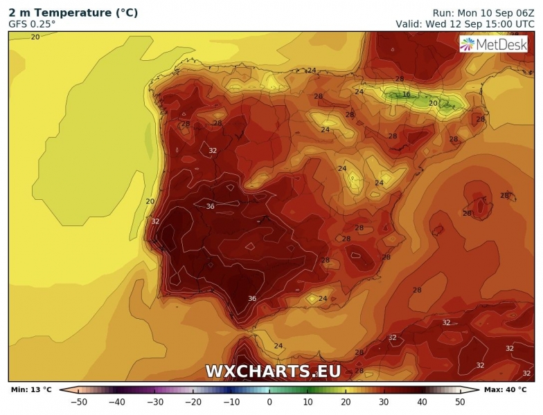 caldo spagna temperature 12 settembre