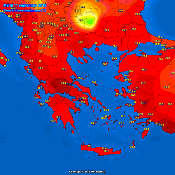 caldo sud-est europa temperature 11 settembre